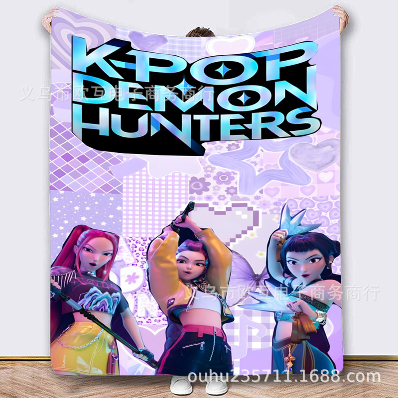 外国爆款K-POP猎魔女团（HUNTR/X）图案法兰绒毛毯 Demon Hunters|undefined