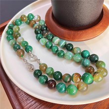 14mm天然色彩斑斓绿玉髓项链孔雀玛瑙圆珠链复古绿色石头串珠链