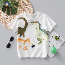 儿童短袖t恤纯棉2024夏季新款小恐龙女童男童中大童白色半袖上衣