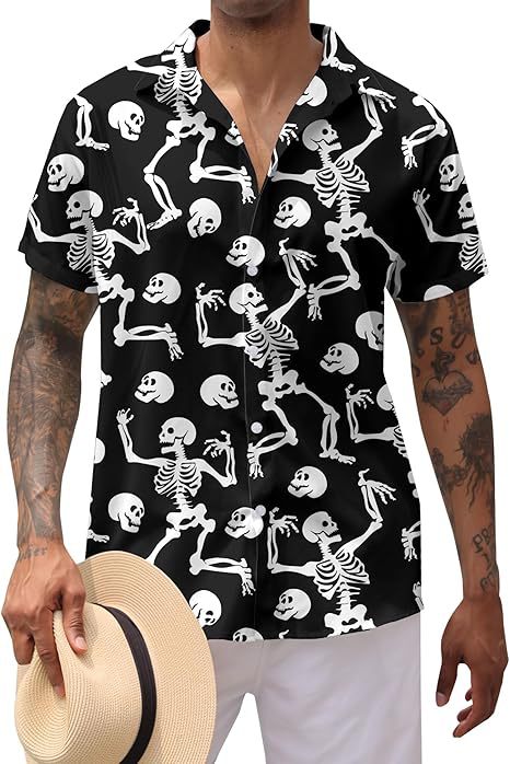 Divertido animal lindo 3D impresión digital hombre calle suelta salvaje manga corta solapa botón camisa hawaiana