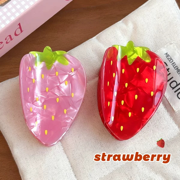 Sweet and Creative Fruit Hair Clip, Cute Strawberry Hairpin, Pink and Red Hair Clip for Back of the Head, Hair Bun Shark Clip for Women