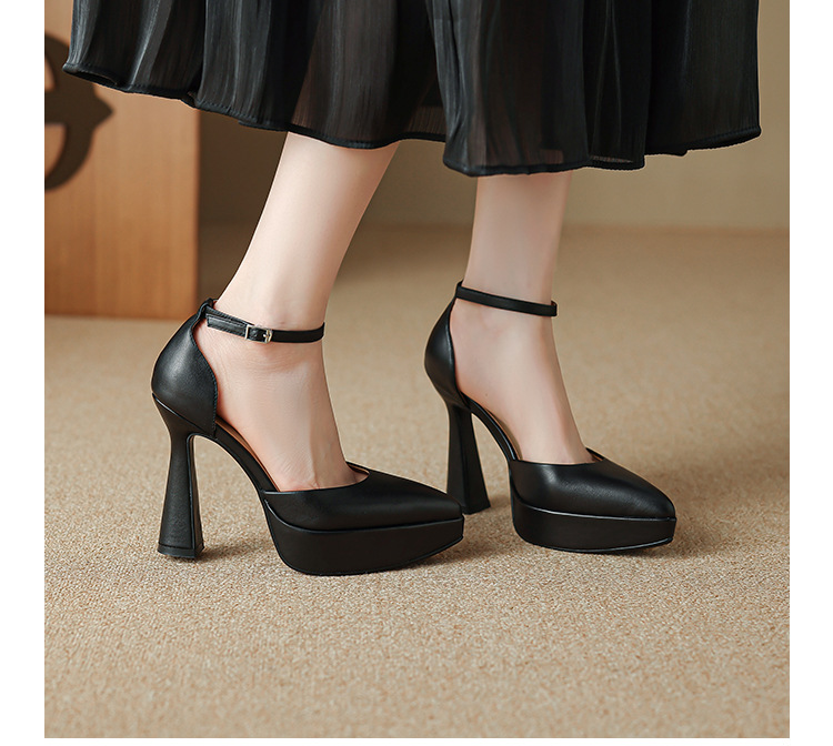 Giày sandal cao gót Mary Jane cô dâu gót vuông đế platform hở mũi — màu đen, màu trắng ngà chi tiết 12