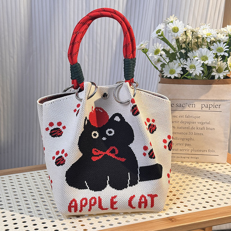 Bolsa de punto bolsas de dibujos animados para mujeres lindas bolsas de regalo de mano bolsas de bocadillos prácticas versátiles bolsas de cubo baratas gran capacidad