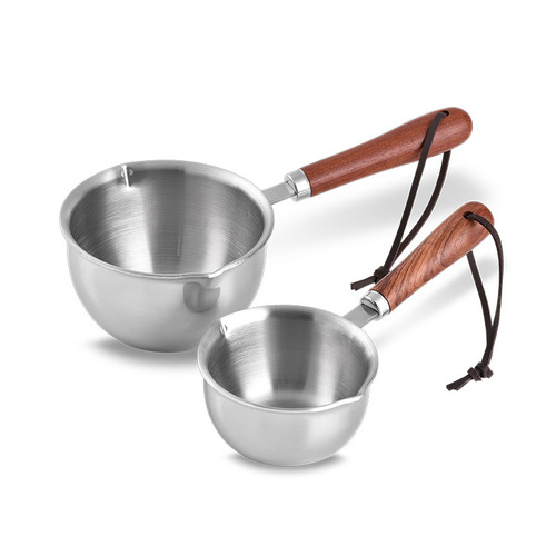 Mini hot oil pan 304 stainless steel watering pan mini small pot wooden handle burning pan small oil pan splashing pan milk pan