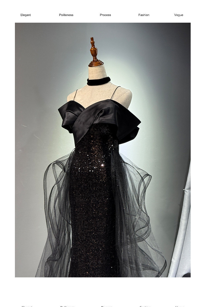 Black Sequined Halter Evening Gown Niche Fishtail Skirt For Women New Style Understated Luxury For Emcees Coming Of Age Ceremonies Annual_ecoleips.com