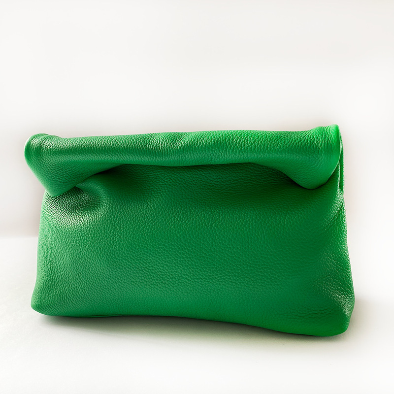 Genuine Leather Clutch Bag Big Baguette Bag Top Leather Women's Bag Original Designer Distinctive Curled Underarm Bag Green Bag