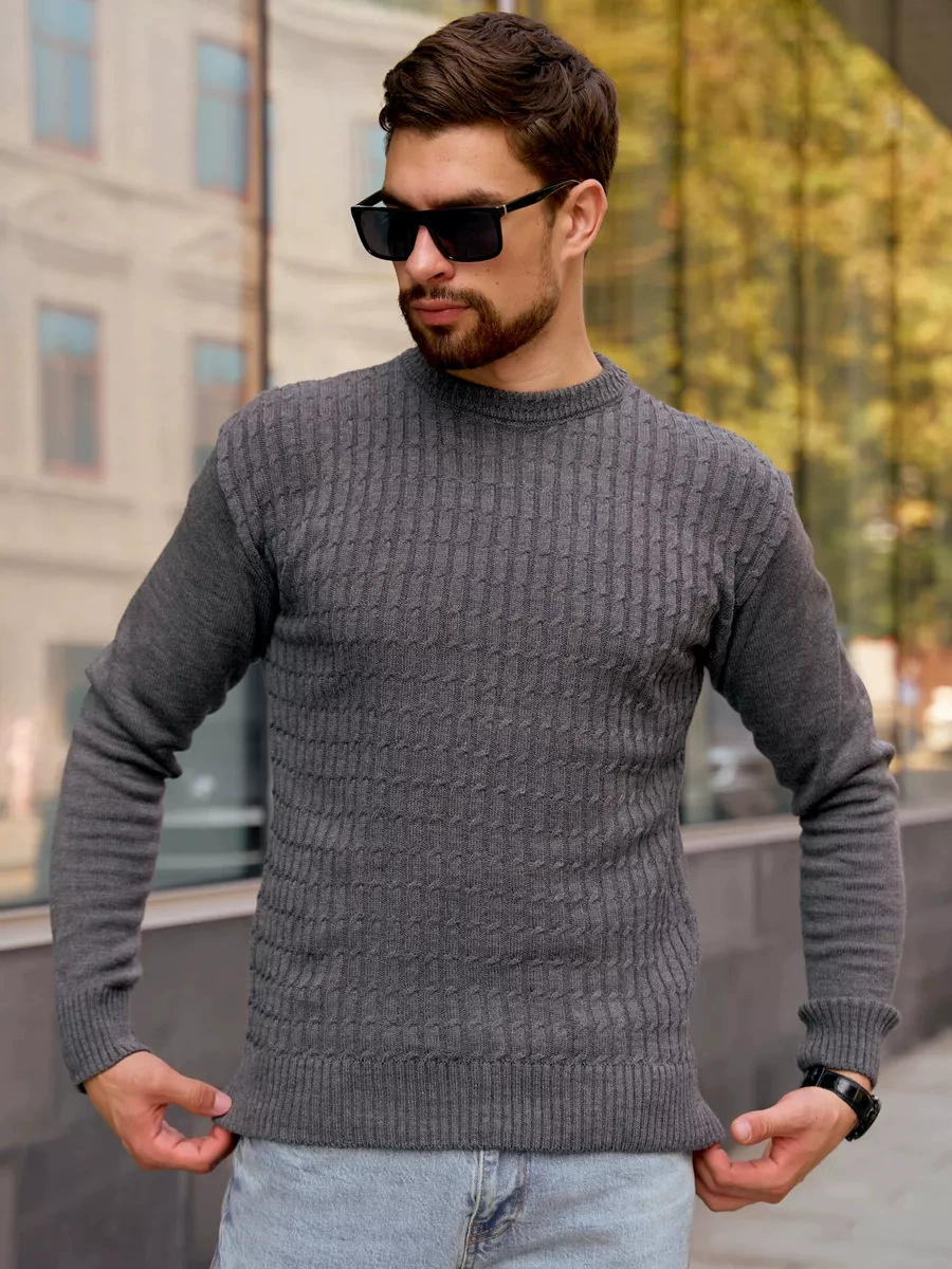 Джемпер мужской с крупной вязкой, с круглым вырезом (crew neck)