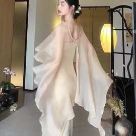 超仙气雪纺防晒衣女夏冰丝薄纱开衫小坎肩配吊带裙子外搭披肩罩衫
