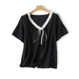 65.00 kg-160.00 kg Plus Size Women's French Style Shirt Short Sleeve 2025 Summer New chubby girl Home Chic Top