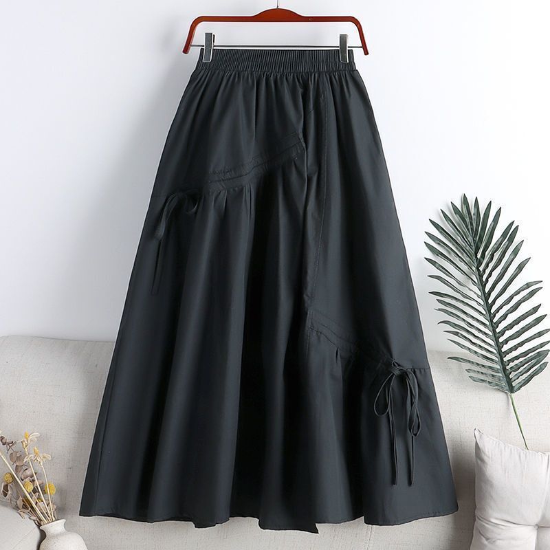 2023 Summer new high waist slimming irregular lace-up mid-length large swing A- line skirt skirt for women ins