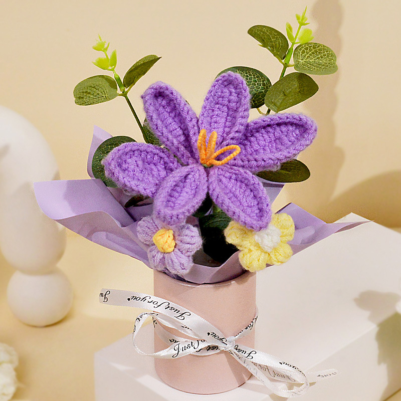 보라색 튤립 펜 홀더 화분 꽃다발
