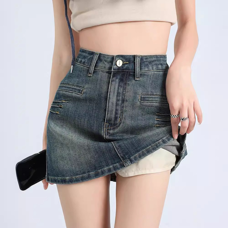 Vintage Spice Girl Denim Skirt Women's Summer 2024 New High Waist Slimming Small A- Line Half Hip Skirt