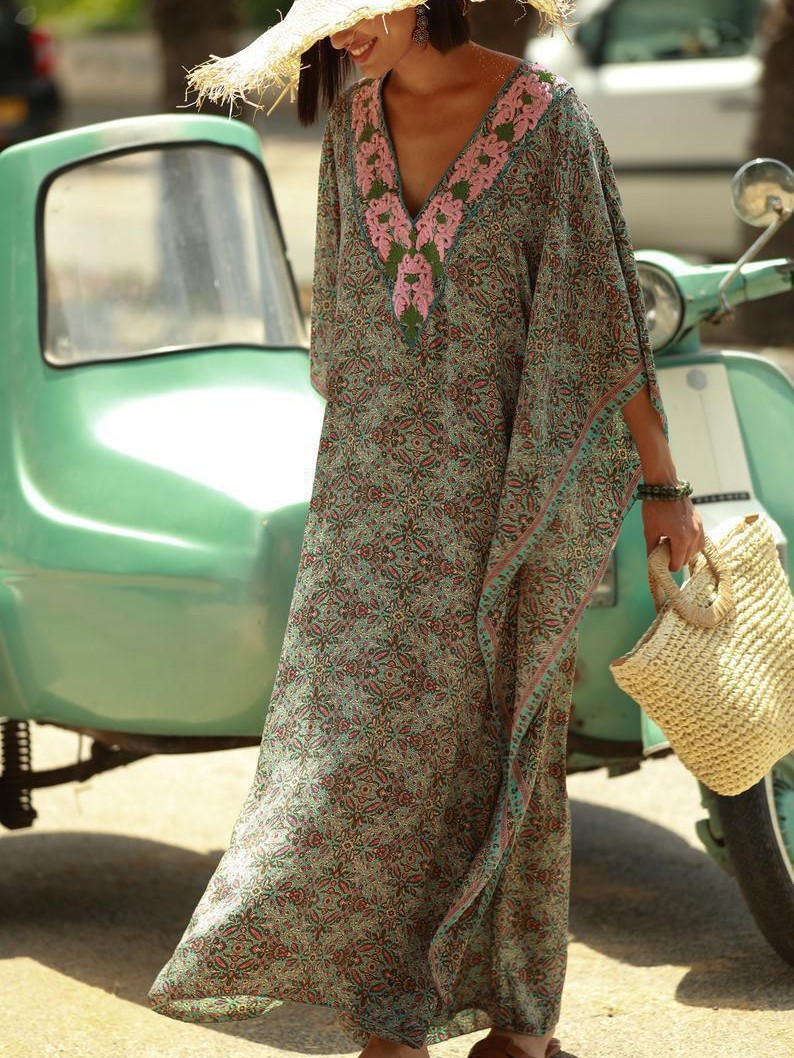 Transfronterizos Europa y América impresa túnica de playa blusa de vacaciones suelta vestido largo trajes de baño de playa bikini exterior 5D08