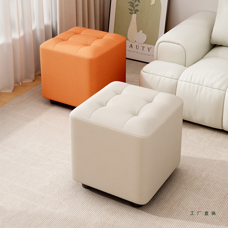 Small Stool for Home Use, Low Stool with a High-End Feel, Suitable for Living Room Coffee Table or Sofa, Simple Bench, Seat Cushion, Soft-Packed Small Shoe-Changing Stool