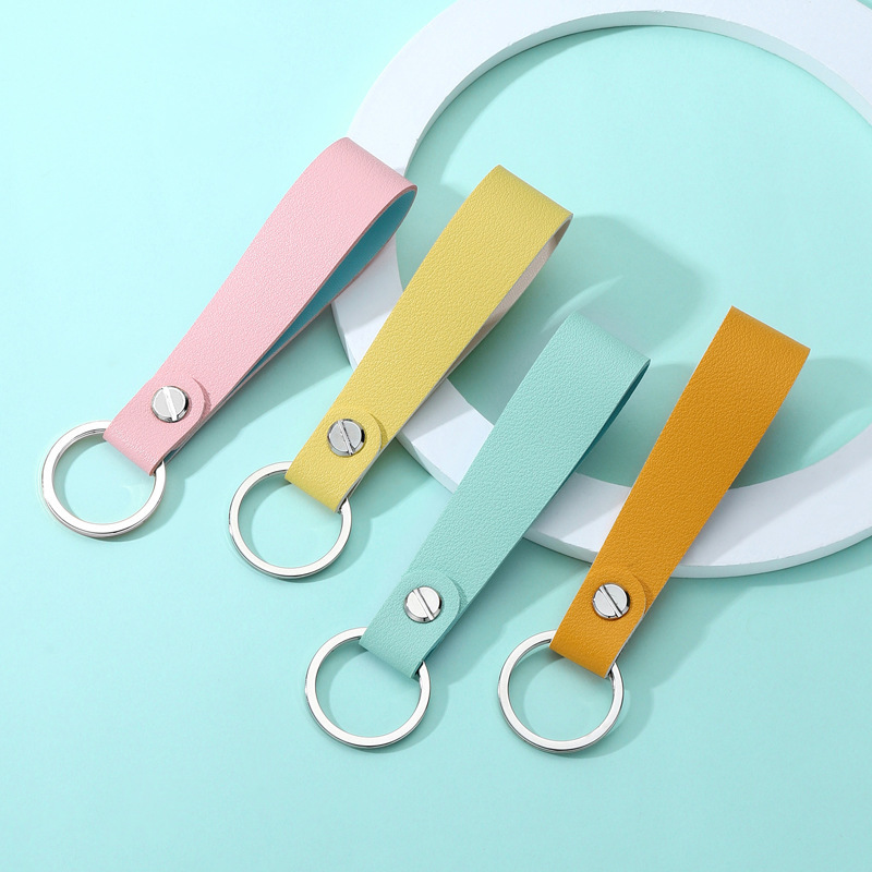 Double-Sided Pu Leather Keychain Simple Business Car Keychain DIY Keyring Couple Bag Accessories Pendant