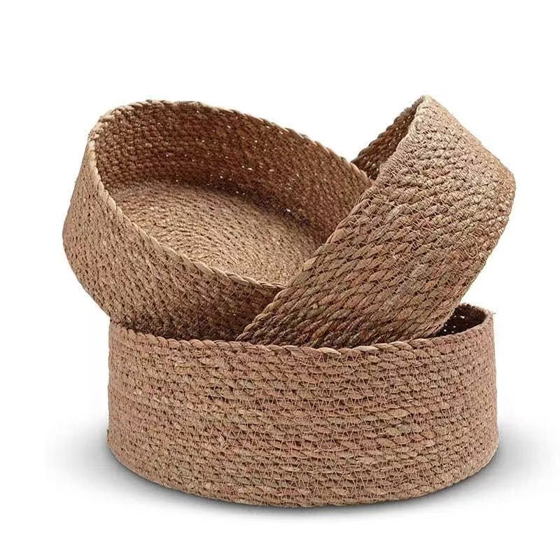 Cesta de tejido de almacenamiento Cesta de tejido de acabado Cesta de almacenamiento Cesta de tejido de caña Mesa Caja de almacenamiento redonda Snack Miscellio tejido de paja