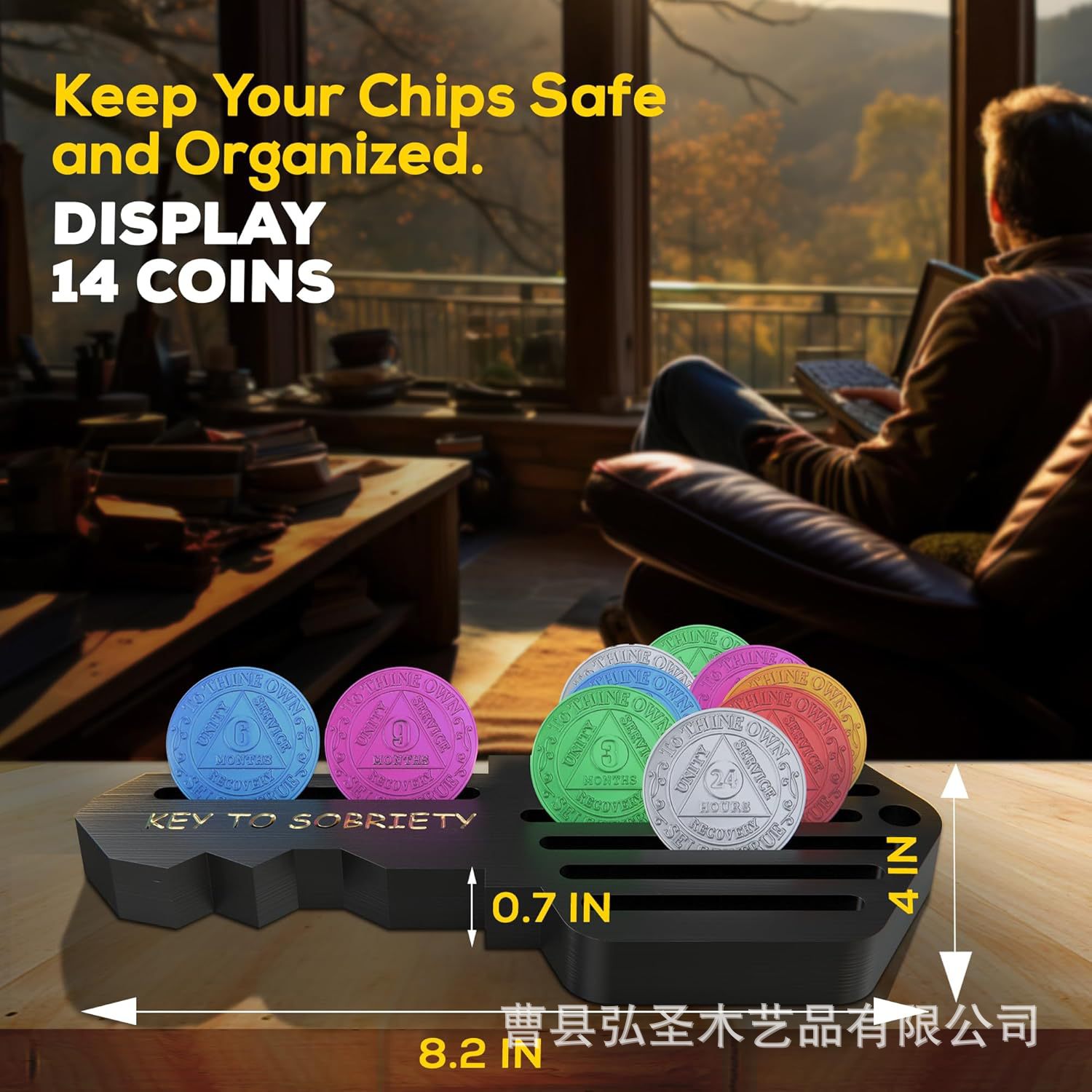 Estante de almacenamiento de monedas conmemorativas de madera Estante de almacenamiento del titular de monedas Estante de exhibición de monedas de abstinencia de alcohol en forma de llave