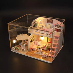 弘達diy小屋粉黛屋根裏手作りミニ別荘モデル木製diy小屋クリエイティブプレゼント