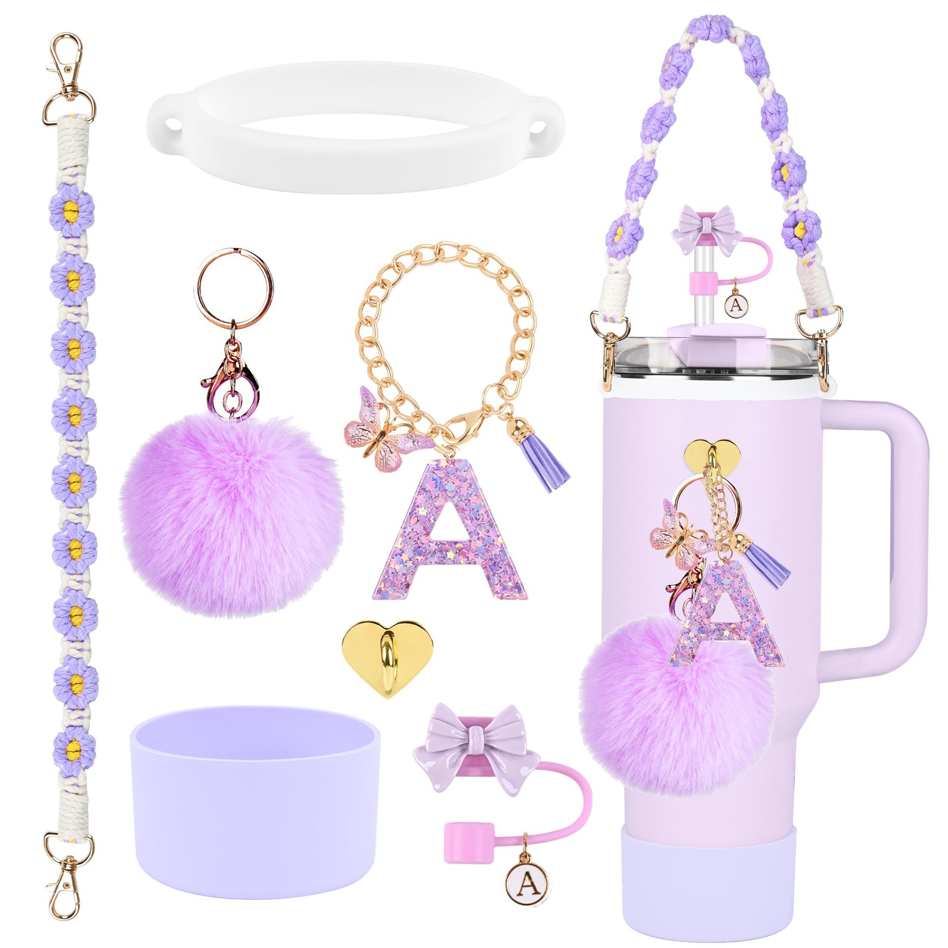 Hot sale Stanley Cup accesorios set 10mm cubierta de paja letras mariposa cadena bola de silicona cubierta de taza