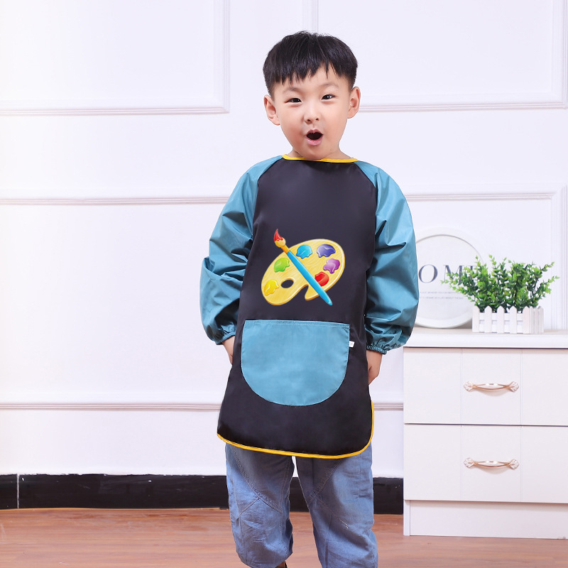 Children's Waterproof Coverall Jacket for Autumn and Winter, Studio Art Painting Printing Apron, Kindergarten School Eating Reverse Wear Coating