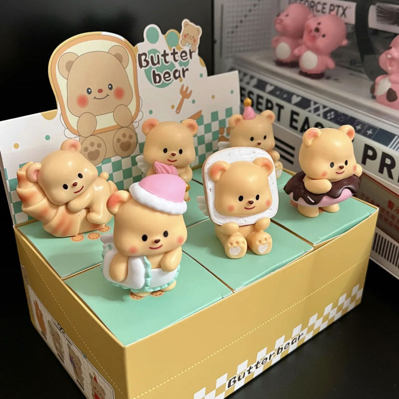 バターベアブラインドボックスミルクベアフィギュア漫画人形かわいい車のデスクトップ装飾品女性ギフト|undefined