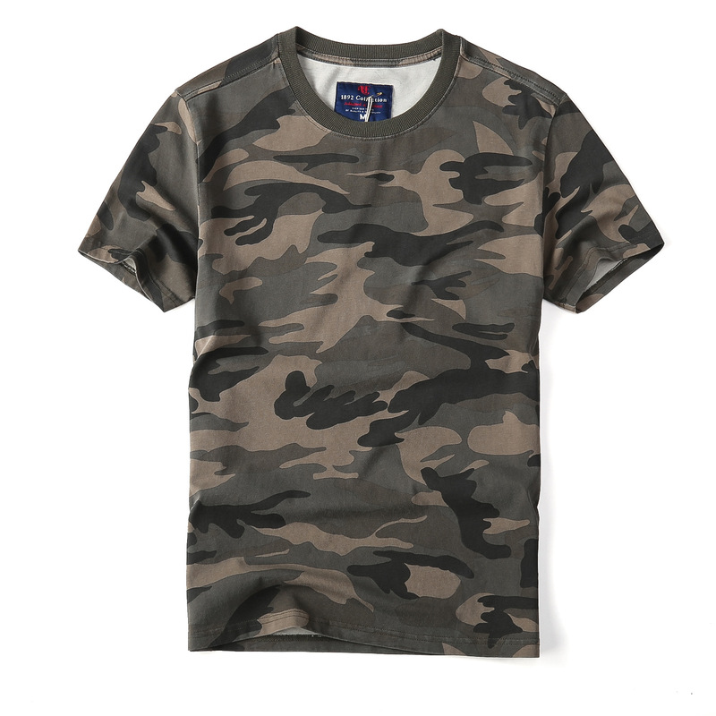New Cotton Short-sleeved Summer Loose Camouflage Short-sleeved Men's Washing Water Breathable Sweat-absorbent Crewneck T-shirt Factory Direct Supply
