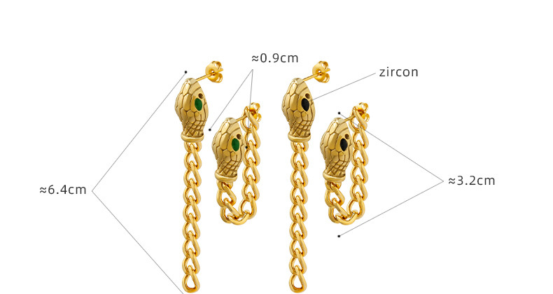 Punk Snake Titanium Steel Inlaid Zircon Drop Earrings 1 Pair