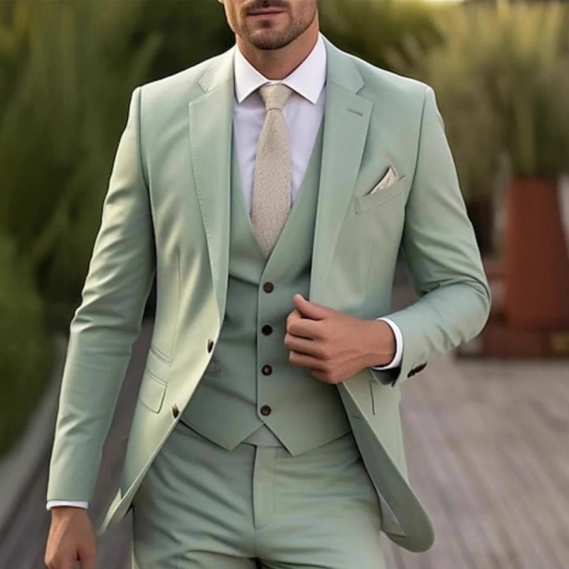 2026 New Men's Suit Set, Fashionable and Stylish Solid Color Banquet Host Suit, High-End Wedding Formal Wear for Men