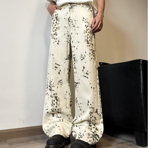 New Men's Jeans 2025 Spring and Summer American Retro Personality Wide Leg Floor-Length Loose Casual Couple Pants