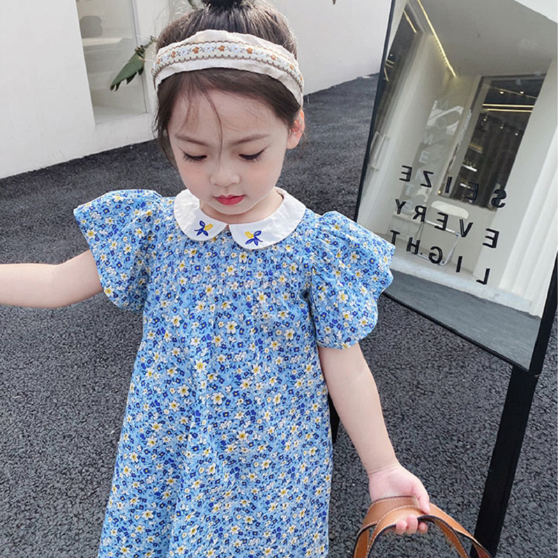 Girls' skirt Embroidered Baby collar fly sleeve dress princess skirt 2022 summer new foreign trade children's wear