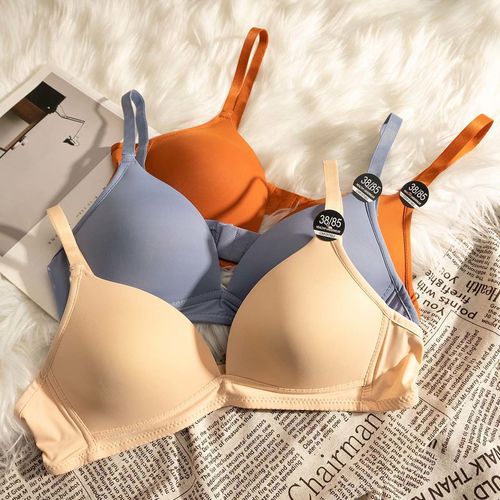 Simple triangular cup deep V seamless underwear for women with small breasts, glossy, wire-free, thin and thin Sendiwen bra