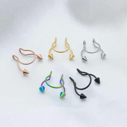 Source factory new multi-color pointed cone antler nose clip stainless steel fake piercing nose clip nose jewelry jewelry wholesale