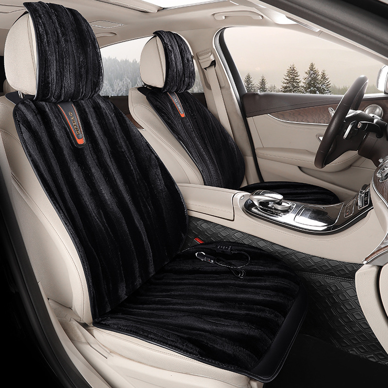 汽车加热坐垫冬季单双座椅车载电加热座套毛绒座垫12V24V车垫保暖