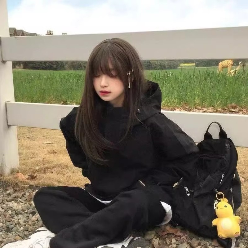 美式黑色冲锋衣外套女秋新款慵懒风户外骑行宽松休闲工装夹克女|undefined