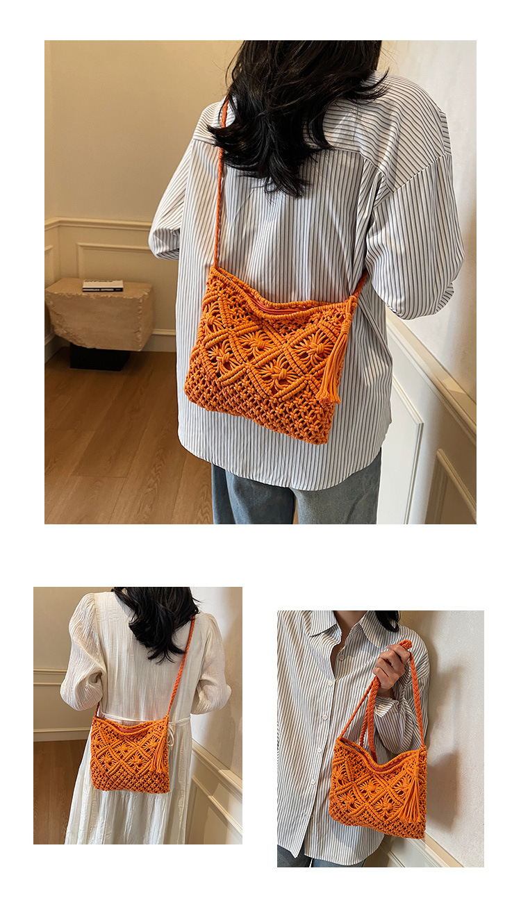 177g Weight Polyester Cotton Lining Material Weave, Hollow Fashion Element Zipper Closure Type Single Shoulder Strap Strap Type Shoulder Bag Bags Type Casual Occasion cotton rope Material Solid Color Pattern All Seasons Season Women's Gender Vacation Style Square Shape Women's Cotton Rope Solid Color Vacation Weave Hollow Square Zipper Shoulder Bag 4