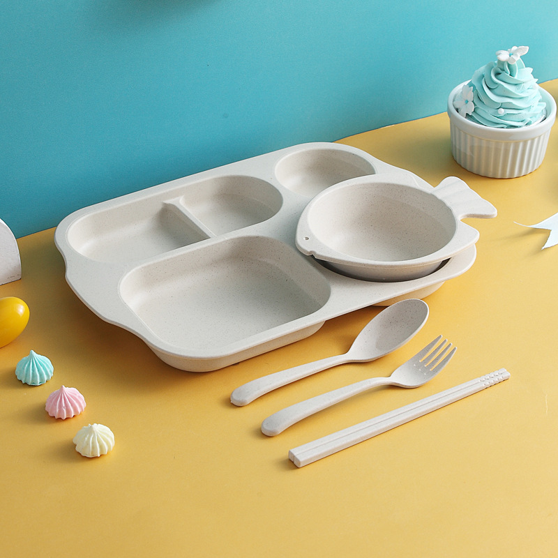 Children's Dinner Plate Wheat Straw Split Plate with Bowl Chopsticks Spoon Tableware Set Kindergarten Canteen Fast Food Plate Commercial Children's Dinner Plate Wheat Straw Split Plate with Bowl Chopsticks Spoon Tableware Set Kindergarten Canteen Fast Food Plate Commercial