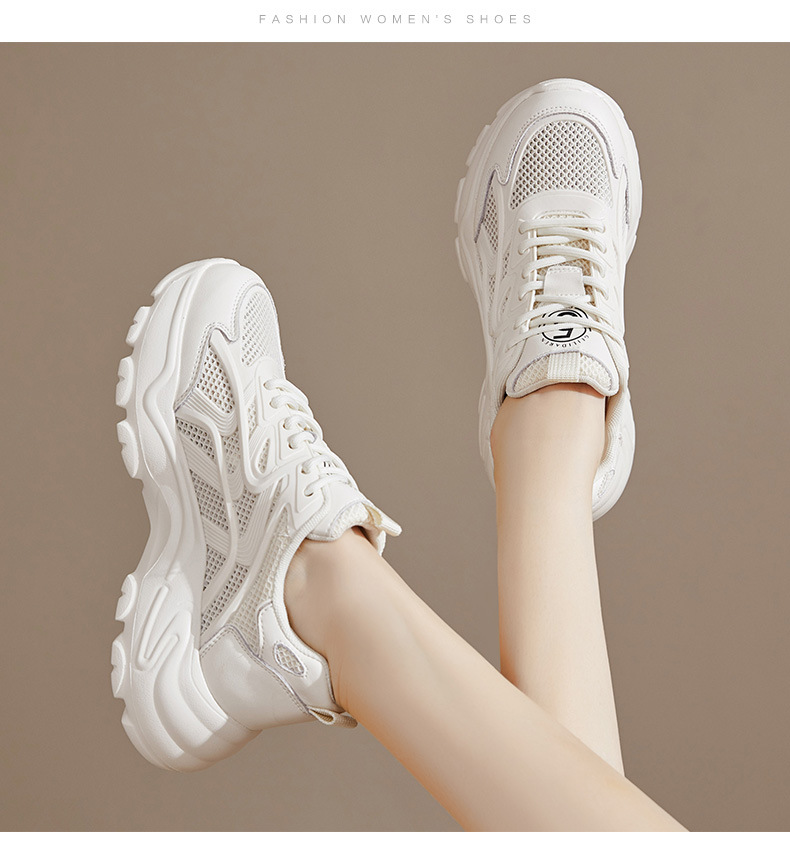 Giày sneaker nữ đế dày tăng chiều cao phong cách thể thao mới xuân hè 2025 — LJ 68022 cao gót màu be 5 cm, Cao gót trà sữa LJ 68022 5 cm chi tiết 11
