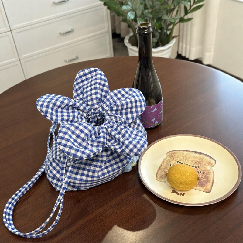 Cute Crossover Small Flower Bag Small Fresh Mobile Phone Bag Simple Portable Plaid Walking Bag Commuter Sundries Storage Cloth Bag