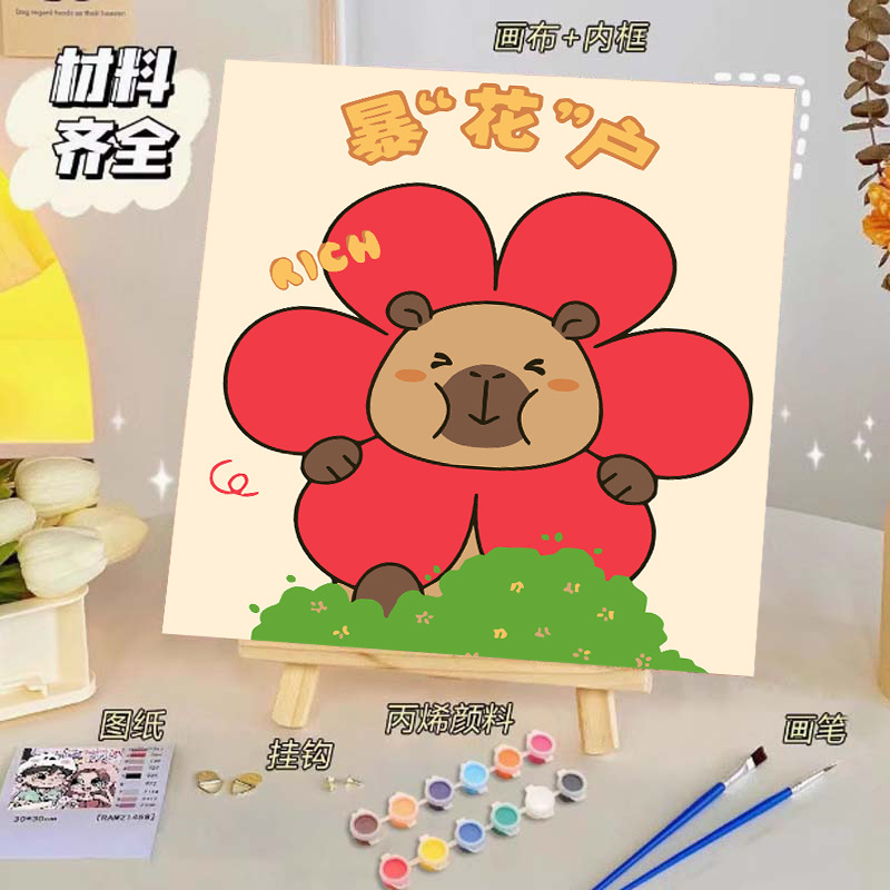 Pintura al óleo digital de bricolaje, dibujos animados para niños, pinturas para colorear hechas a mano, lindos puestos de animación curativos, comercio exterior transfronterizo