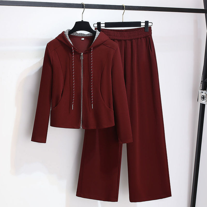 连帽卫衣阔腿裤子套装女2025春秋新款小个子休闲运动服两件套ins|undefined