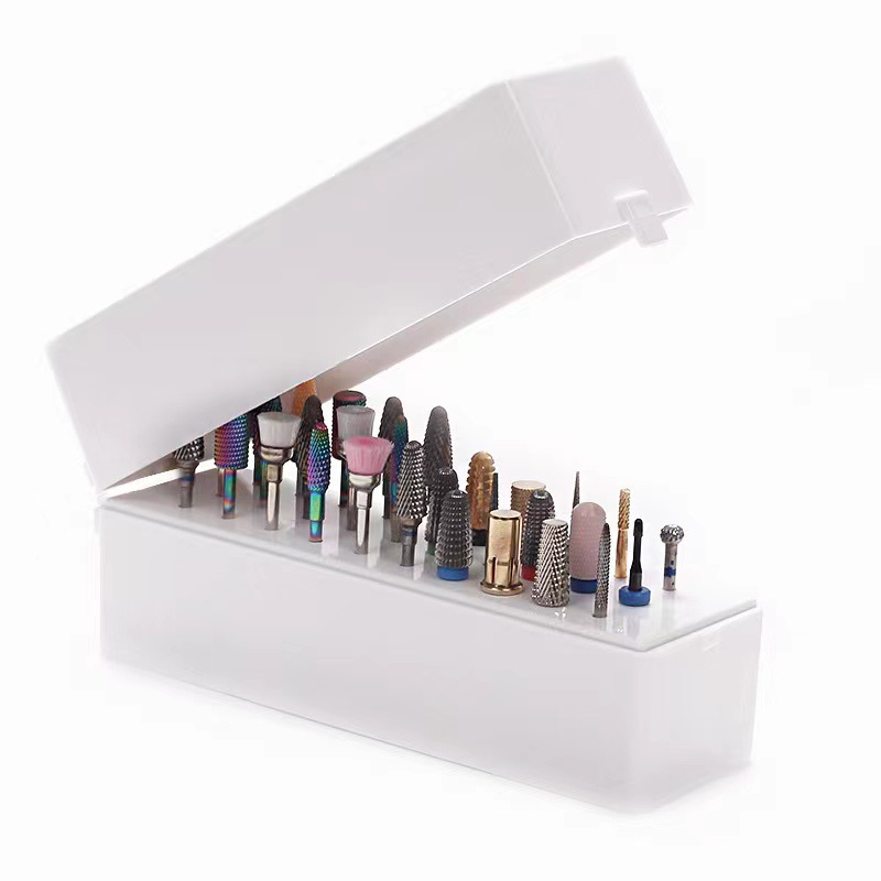 Suministro directo transfronterizo Caja de almacenamiento de uñas de 30 orificios Cabezal de pulido de uñas Soporte de exhibición de almacenamiento de broca Caja de almacenamiento Embalaje de caja de color
