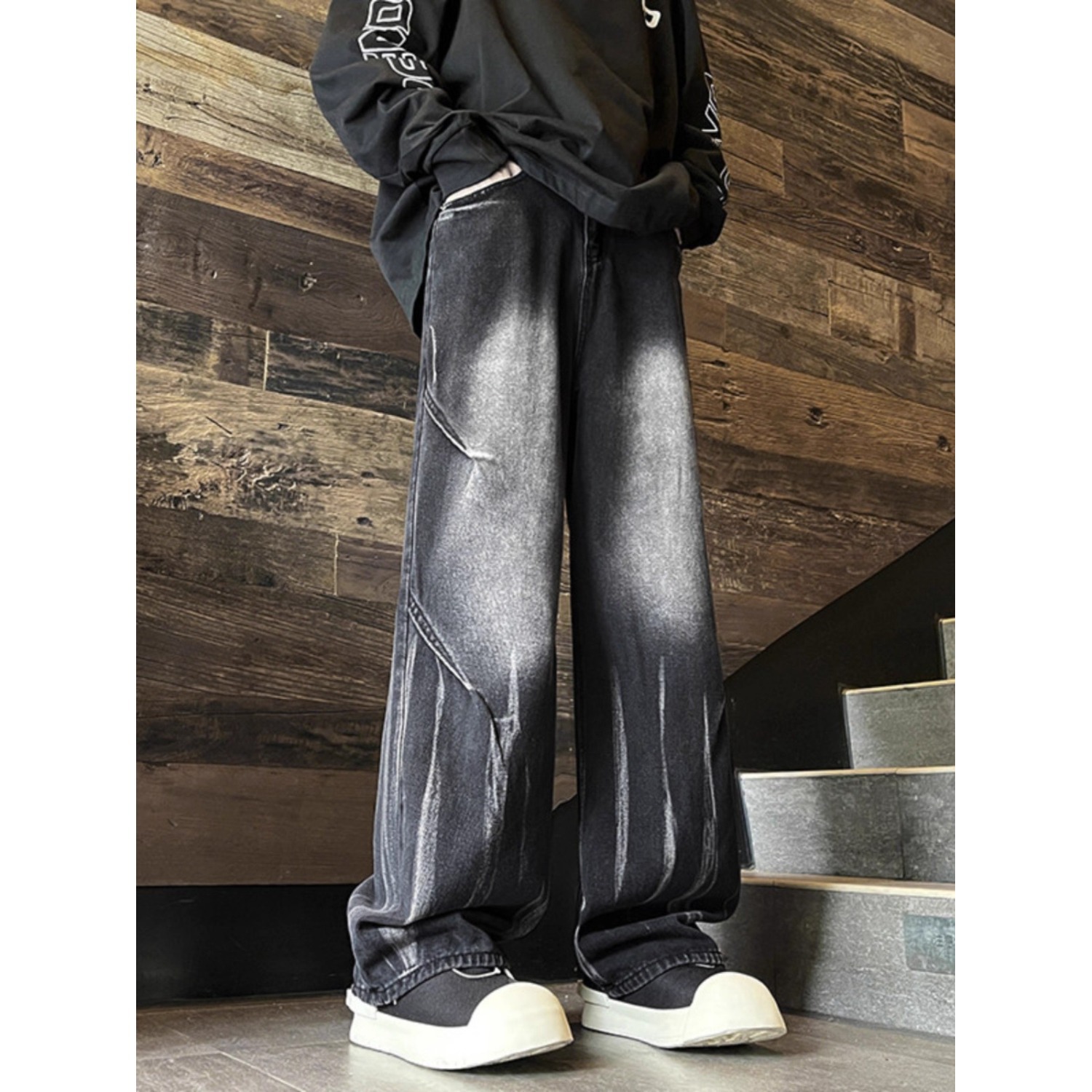 Jeans gradientes estadounidenses para hombres primavera y otoño vibe estilo de diseño de tendencia pantalones lavados con agua pantalones rectos largos