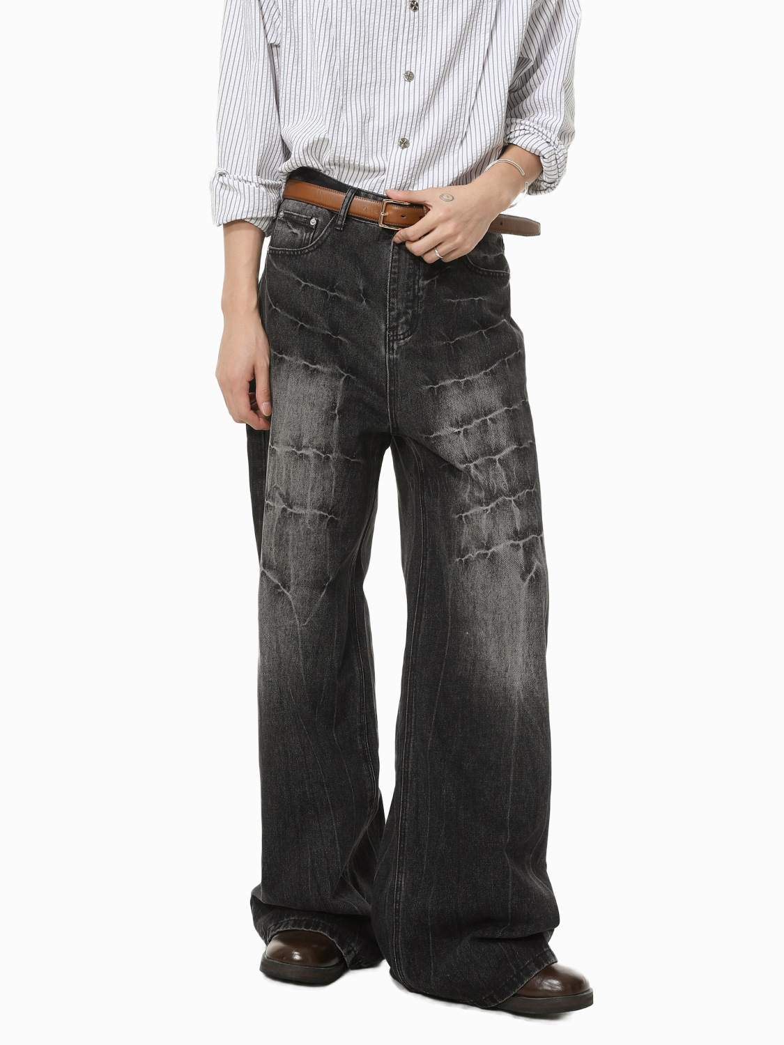 MTLCLOTHES Hombres| Nicho Street Vibe Lightning Pattern Fashion Heavy Duty White White Wide Leg Straight Jeans