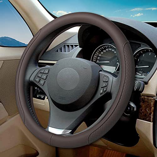 Classic Embossed Contrasting Color Steering Wheel Cover, Microfiber Leather, Non-Slip, Breathable, Universal for All Seasons, Non-Slip and Wear-Resistant Handle Cover