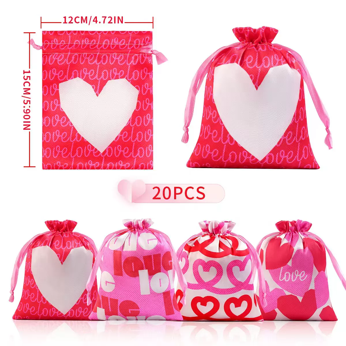 跨境2025情人节新款色丁布束口袋批发仿真丝丝绸缎面收纳袋批发