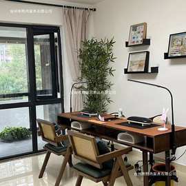 美甲实木胡桃桌子美式家用复古台单双人简约吸尘器桌椅套装经济型