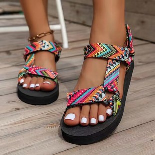 Cross-border plus size Sandals Women's 2025 Summer New Thick-soled Sandals with Velcro European and American Ethnic Style Beach Women