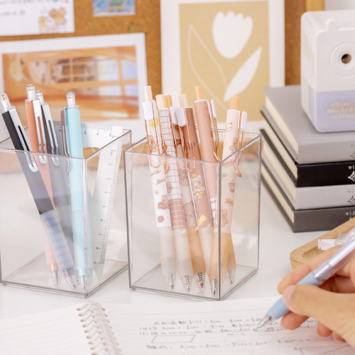 Creative student diy desktop square pen holder simple unprinted style office stationery acrylic transparent storage tube