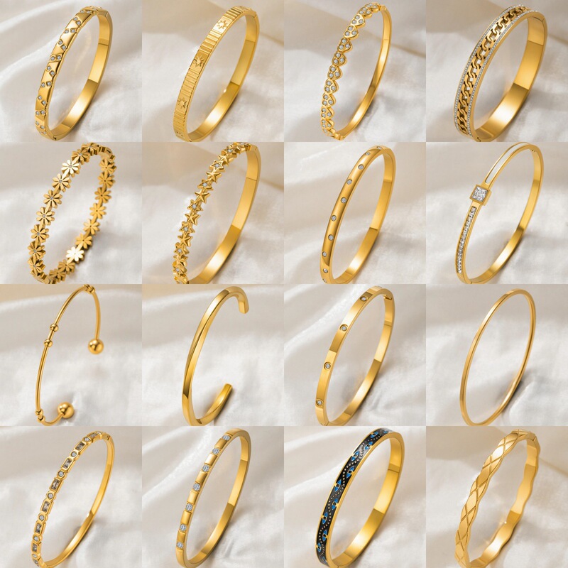 Cross-border bestseller titanium steel zircon heart-shaped water drop open bracelet with a high-end feel, vacuum electroplated, non-fading clasp ring
