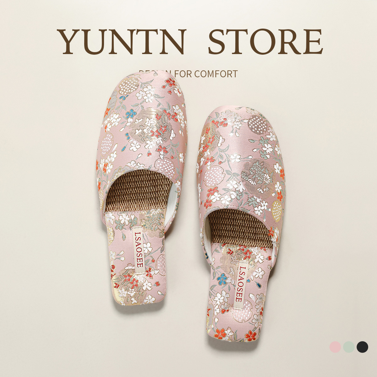 봄과 여름 새로운 중국 스타일의 고급 새틴 빈티지 자수 리넨 슬리퍼 여성 여름 미끄럼 방지 경량 쇠고기 바닥 홈